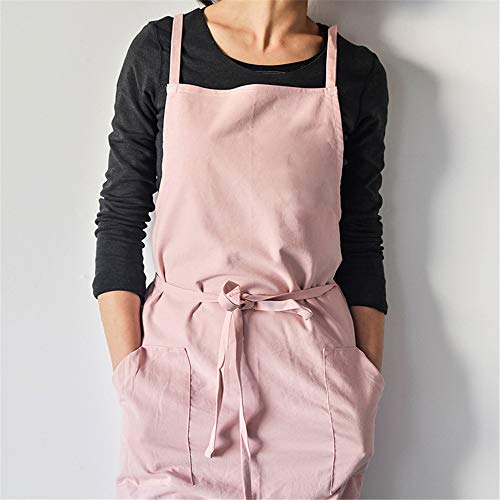 YXDZ Simple Cocina De Algodón Puro Llano Nórdico Delantal De Cocina Limpieza del Hogar Mono Japonés Cintura Roble Rosa