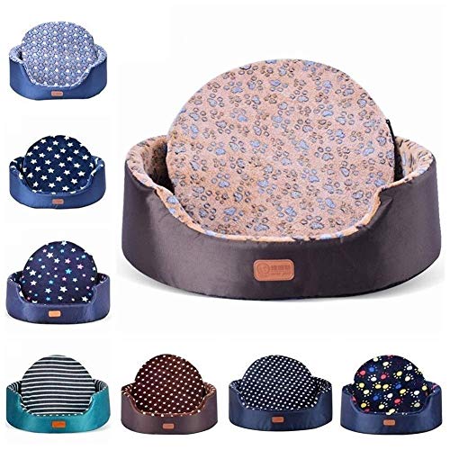 YYANG Mascota Cama para Perros Cachorro Desmontable Casa De Gato Pata De Estrella Cómoda Almohadilla Sofá Colchoneta De Coral Cama para Perros Pequeños Medianos Grandes,CoffeePaw-L