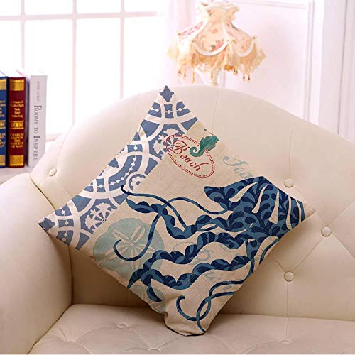 YZMY Funda De Almohada Decorativa Fundas para Cojines Funda De Cojín De Lino, 18", Estilo Marino Azul, Marinero, Pulpo Funda De Almohada Decorativa para Tortuga Marina-450 Mm * 450 Mm_11