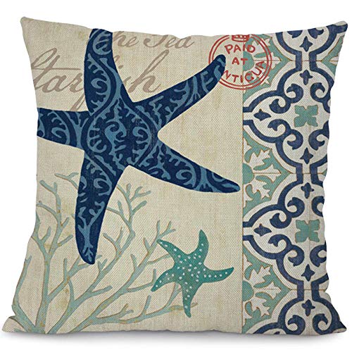YZMY Funda De Almohada Decorativa Fundas para Cojines Funda De Cojín De Lino, 18", Estilo Marino Azul, Marinero, Pulpo Funda De Almohada Decorativa para Tortuga Marina-450 Mm * 450 Mm_11