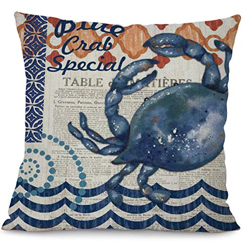 YZMY Funda De Almohada Decorativa Fundas para Cojines Funda De Cojín De Lino, 18", Estilo Marino Azul, Marinero, Pulpo Funda De Almohada Decorativa para Tortuga Marina-450 Mm * 450 Mm_11