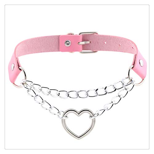 Z-one 1 3PCS Collar de cuero para perros, collar con forma de coraz¨®n, collar de gargantilla de trabajo ligero, ni?as, club nocturno, joyer¨ªa para caminar y entrenar (negro, rojo, rosa)