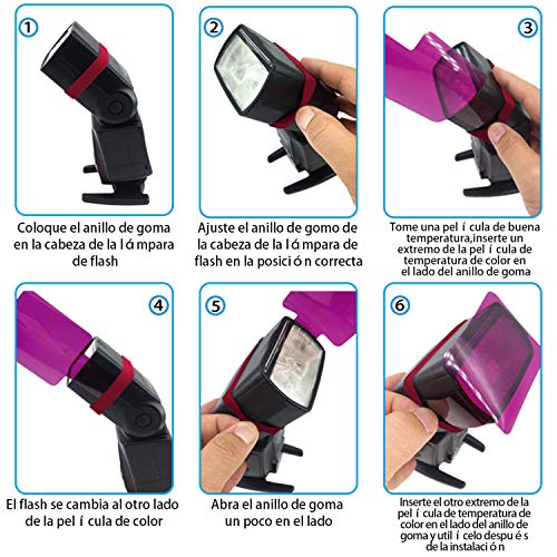 Zacro 20 Pcs Gel Filtros Cámaras Iluminación Flash de Corrección Termografía para Flash Speedlite,5 Anillos de Goma de Rojo y Negro y Caja de Almacenaje