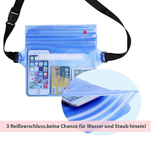 Zacro 2pcs Riñonera Impermeable Universal con Correa de Cintura para Playa,Natación, Camping, Bolsas Estancas para Proteger Sus Pertenencias y Resistente a Aguanieve, Arena y Polvo.