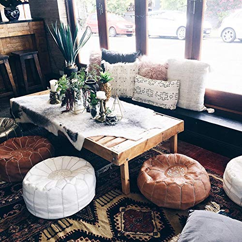 ZAIPP Puff Taburete,marroquí Otomana Sin Relleno Piel Confort Pufffe De Cojín Cubierta Redonda Silla del Bolso De Haba Grande Puff Boho Decor-d 50x40cm(20x16inch)