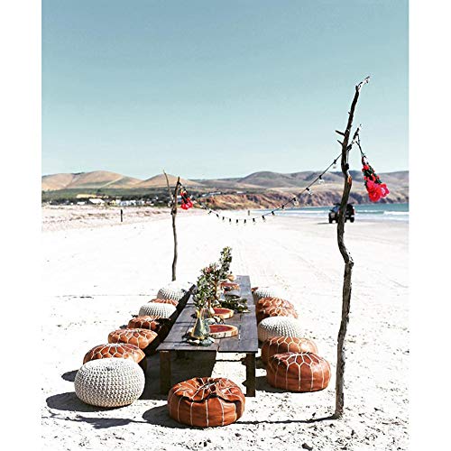 ZAIPP Puff Taburete,marroquí Otomana Sin Relleno Piel Confort Pufffe De Cojín Cubierta Redonda Silla del Bolso De Haba Grande Puff Boho Decor-d 50x40cm(20x16inch)