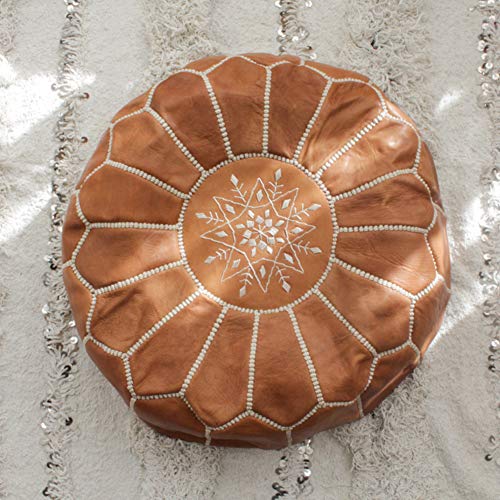 ZAIPP Puff Taburete,marroquí Otomana Sin Relleno Piel Confort Pufffe De Cojín Cubierta Redonda Silla del Bolso De Haba Grande Puff Boho Decor-d 50x40cm(20x16inch)