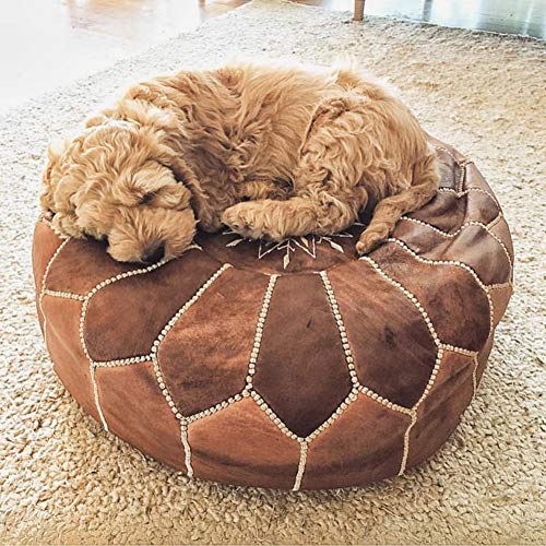 ZAIPP Puff Taburete,marroquí Otomana Sin Relleno Piel Confort Pufffe De Cojín Cubierta Redonda Silla del Bolso De Haba Grande Puff Boho Decor-d 50x40cm(20x16inch)