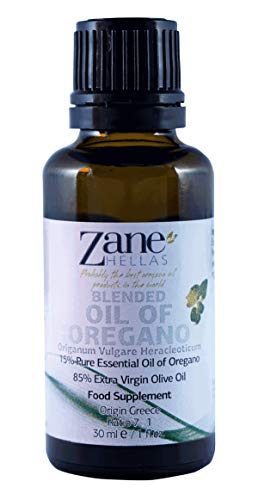 Zane Hellas 15% Aceite de Orégano. Aceite Esencial de orégano Griego Puro.86% Min Carvacrol. 20mg de Carvacrol por porción. Probablemente el Mejor Aceite de orégano del Mundo. 1fl.oz - 30 ml