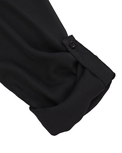 ZANZEA Mujer Sexy Verano Casual Gasa Cuello en V Manga Larga Camisa Suelta Blusa Tops Negro US 6