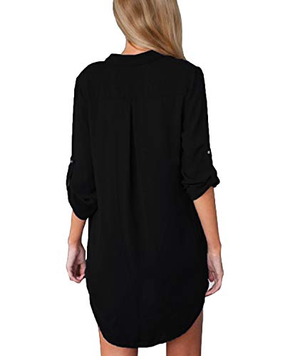 ZANZEA Mujer Sexy Verano Casual Gasa Cuello en V Manga Larga Camisa Suelta Blusa Tops Negro US 6