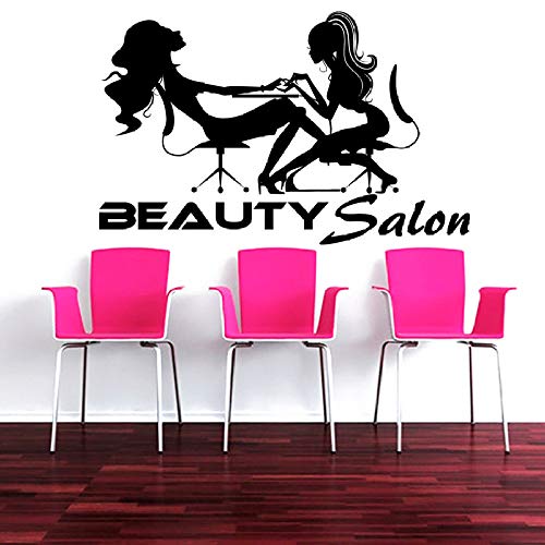 Zaosan Apliques de Pared de pedicura Hermosa Serie de salón Pegatinas de Pared peluquería Dos Mujeres uñas murales de manicura decoración de salón de Belleza Negro 57x89cm