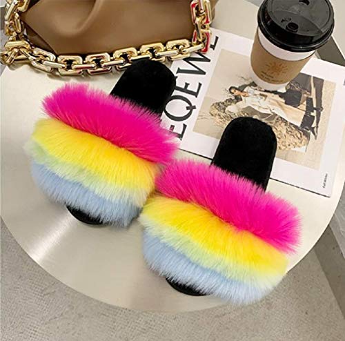Zapatilla De Piel De Imitación De Imitación Para Mujer, Chanclas Con Punta Abierta Para Mujer, Pantuflas Suaves Y Esponjosas Para Zapatos Interiores Y Exteriores,C,37