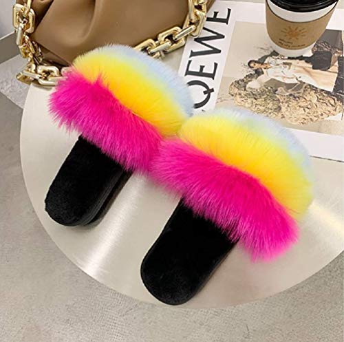 Zapatilla De Piel De Imitación De Imitación Para Mujer, Chanclas Con Punta Abierta Para Mujer, Pantuflas Suaves Y Esponjosas Para Zapatos Interiores Y Exteriores,C,37