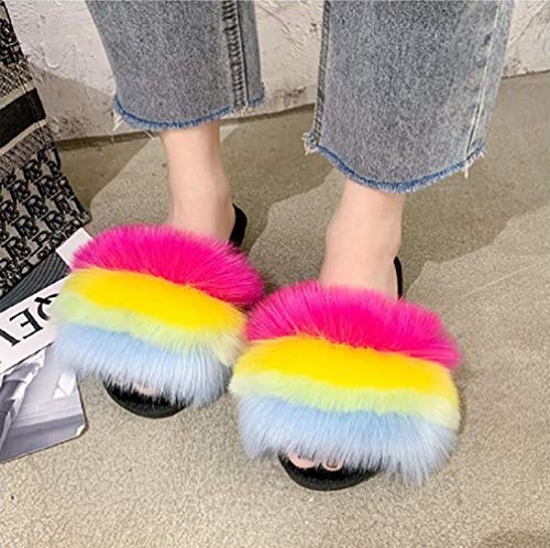 Zapatilla De Piel De Imitación De Imitación Para Mujer, Chanclas Con Punta Abierta Para Mujer, Pantuflas Suaves Y Esponjosas Para Zapatos Interiores Y Exteriores,C,37