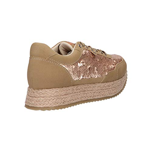 Zapatilla Gioseppo "Nikki" lentejuelas y cuña de esparto. (40, Beig)