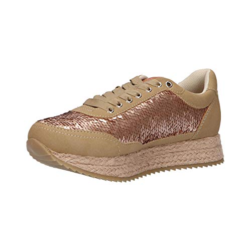 Zapatilla Gioseppo "Nikki" lentejuelas y cuña de esparto. (40, Beig)