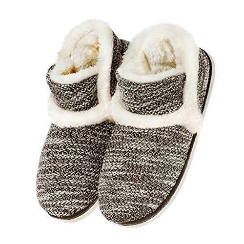 Zapatillas casa para Unisexo Antideslizante Pantufla Cerrada Pelusa Invierno Café 39-40
