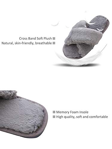 Zapatillas de Casa Libre para Mujer,Sandalia Plana en Tiras Cruzadas Supersuave Peludas Invierno Verano Negro 37 38