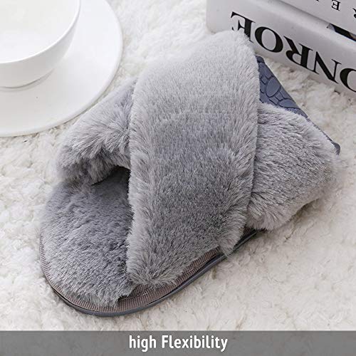 Zapatillas de Casa Libre para Mujer,Sandalia Plana en Tiras Cruzadas Supersuave Peludas Invierno Verano Negro 37 38