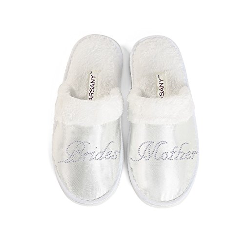 Zapatillas de hotel de la madre de la novia para despedida de soltera, diamantes de imitación, con texto en inglés "Brides" y "Mother"
