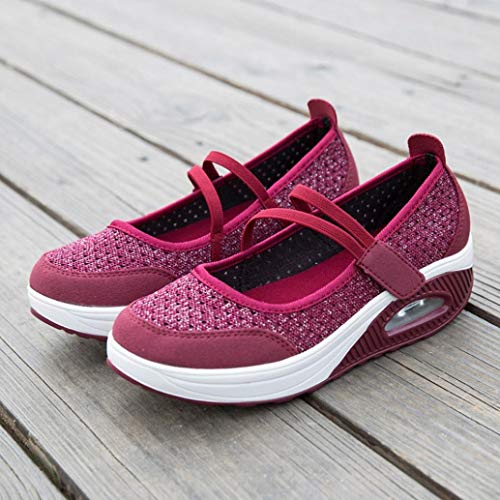 Zapatillas para Mujer Deportivo Verano Plataforma Cuña Merceditas 2018 Moda PAOLIAN Zapatos Casual Talla Grande Señora Calzado Trabajo Dama con Atado al Tobillo Tela Cómodos