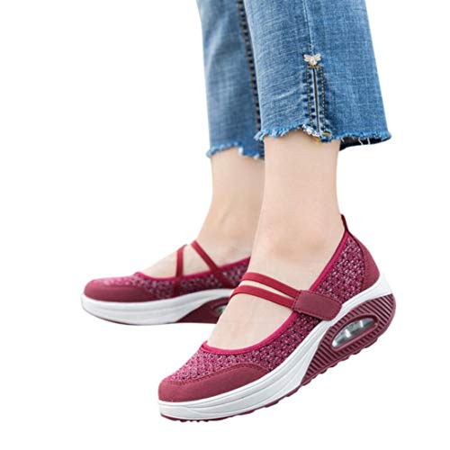 Zapatillas para Mujer Deportivo Verano Plataforma Cuña Merceditas 2018 Moda PAOLIAN Zapatos Casual Talla Grande Señora Calzado Trabajo Dama con Atado al Tobillo Tela Cómodos