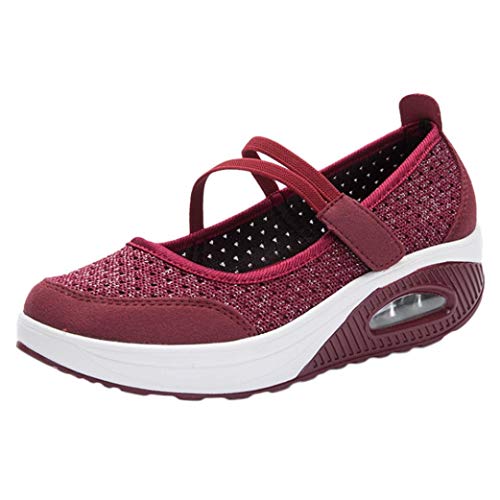 Zapatillas para Mujer Deportivo Verano Plataforma Cuña Merceditas 2018 Moda PAOLIAN Zapatos Casual Talla Grande Señora Calzado Trabajo Dama con Atado al Tobillo Tela Cómodos