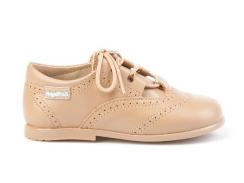 Zapatos inglesitos de Piel para Niña y Niño (Unisex) Color Camel. Marca AngelitoS. Modelo 505. Calzado Infantil Hecho en España. Número 24