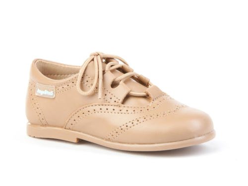 Zapatos inglesitos de Piel para Niña y Niño (Unisex) Color Camel. Marca AngelitoS. Modelo 505. Calzado Infantil Hecho en España. Número 24