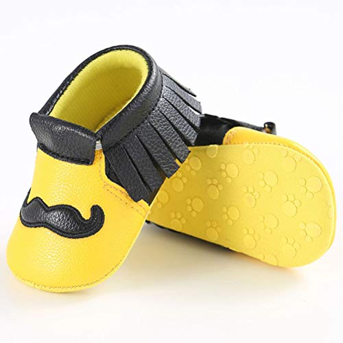 Zapatos para caminar para bebés, zapatos para bebés de 0-1 años Zapatos para bebés con suela blanda Zapatos para bebés recién nacidos / Zapatos de cuero para niños pequeños con barba,Amarillo,12cm
