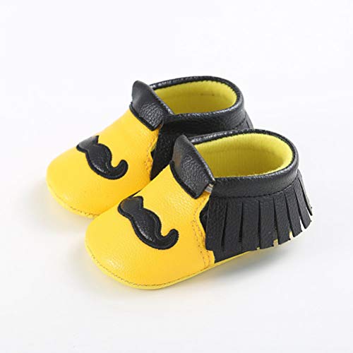 Zapatos para caminar para bebés, zapatos para bebés de 0-1 años Zapatos para bebés con suela blanda Zapatos para bebés recién nacidos / Zapatos de cuero para niños pequeños con barba,Amarillo,12cm
