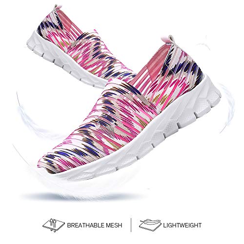 Zapatos para Corror Mujer Zapatillas de Deportiva Slip on Huecos Sneakers para Caminar Walking Calzado Malla Transpirables Loafer Ligeros Mocasines Verano Rojo-1 36 EU