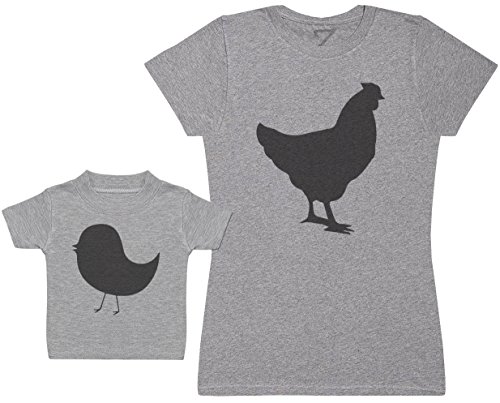 Zarlivia Clothing Mother Hen and Chick - Regalo para Madres y bebés en un Camiseta para bebés y una Camiseta de Mujer a Juego - Gris - Large & 6-12 Meses