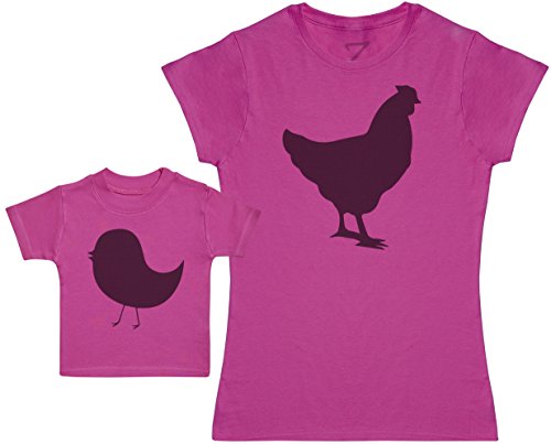 Zarlivia Clothing Mother Hen and Chick - Regalo para Madres y bebés en un Camiseta para bebés y una Camiseta de Mujer a Juego - Rosado - Medium & 0-3 Meses