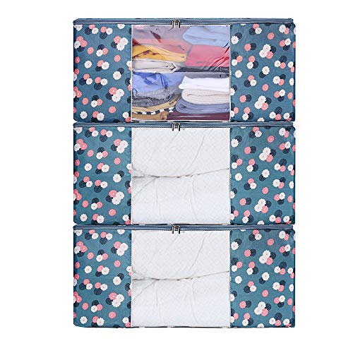 ZCHI 3 Piezas Bolsa de Almacenamiento Debajo de la Cama de Tela Oxford Gruesa Plegable Organizador de Edredones Manta Ropa de Polvo con la Cremallera Guardar la Ropa Edredones Ropa de Cama Almohadas