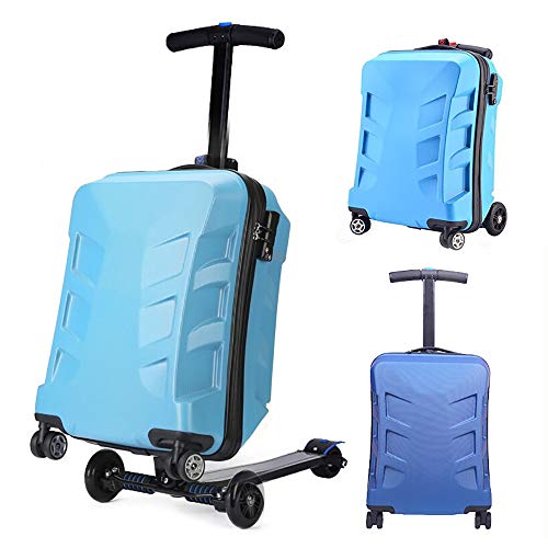 Zdcdy Coche para Scooter de Equipaje eléctrico, Monociclo eléctrico tripulado manejable Equipaje, Maleta Ligera Grande Adulto Vespa, para El Negocio del Aeropuerto De La Escuela,Blue