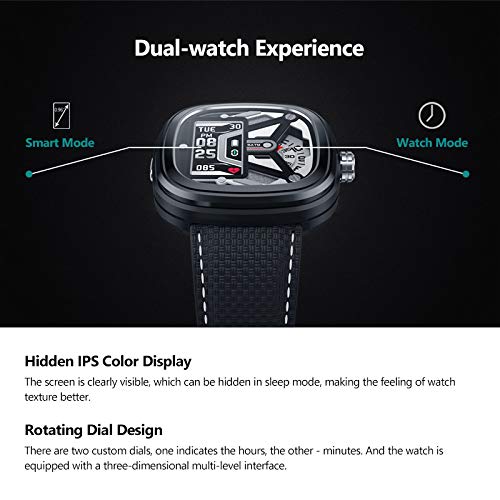 Zeblaze Hybrid 2 HR Reloj Inteligente Deportivo, Dual Smartwatch Hombre 50M Impermeable Bluetooth 4.0 Reloj Inteligente con Monitor de Ritmo Cardíaco/Sueño, Podómetro para iOS Android (Astilla)