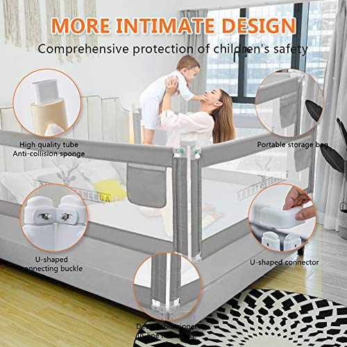 ZEHNHASE Barandilla de La Cama para bebés, Barrera de cama para niños Colchón doble, doble, tamaño completo tamaño queen y king (Cornamenta gris, 180cm, Children: M)