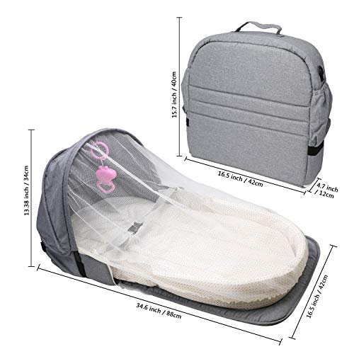 ZEHNHASE Cuna Nido Portátil, Cuna De Viaje Con Colchon, Nido para bebé para recién nacidos con diseño antivuelco, mosquitera y juguete incluidos - Gris