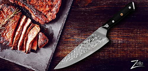 Zelite Infinity, Cuchillo Chef 20 cm- Serie Alpha-Royal, Utensilios Cocina Edición Executive Chefs - Acero de Damasco Japonés AUS-10 de 67 capas - Cuchillos Cocina Acabado Tsuchime