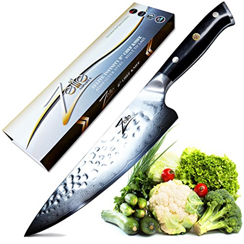 Zelite Infinity, Cuchillo Chef 20 cm- Serie Alpha-Royal, Utensilios Cocina Edición Executive Chefs - Acero de Damasco Japonés AUS-10 de 67 capas - Cuchillos Cocina Acabado Tsuchime