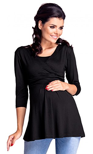 Zeta Ville - Premamá Top Camiseta de Lactancia Efecto 2 en 1 - para Mujer - 945c (Negro, 38-40, L)