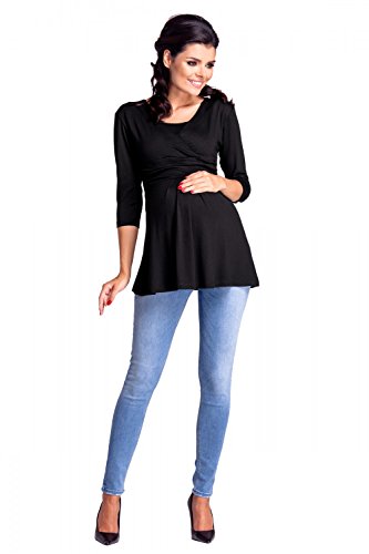 Zeta Ville - Premamá Top Camiseta de Lactancia Efecto 2 en 1 - para Mujer - 945c (Negro, 38-40, L)