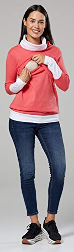 Zeta Ville - Sudadera de Lactancia 2 en 1 Detalles Contraste - para Mujer - 348c (Coral & Blanco, 42-44, 2XL)
