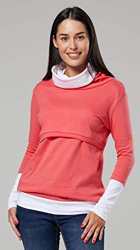 Zeta Ville - Sudadera de Lactancia 2 en 1 Detalles Contraste - para Mujer - 348c (Coral & Blanco, 42-44, 2XL)