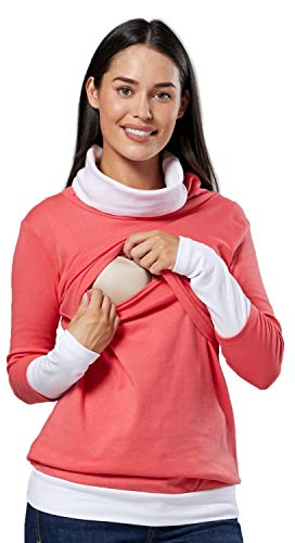 Zeta Ville - Sudadera de Lactancia 2 en 1 Detalles Contraste - para Mujer - 348c (Coral & Blanco, 42-44, 2XL)