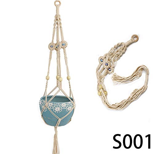 ZHANG CHEN FU Planta corta cuerda tejida a mano para flores de punto de red de bolsillo para colgar en interiores y exteriores, cordón de algodón