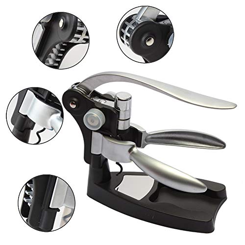 ZHANGXJ Abrebotellas de Vino, Sacacorchos de Palanca de Acero Inoxidable, con Abridor Botella, Cortacápsula, Destornillador y Base para Restaurantes de Reuniones Familiares,Plata