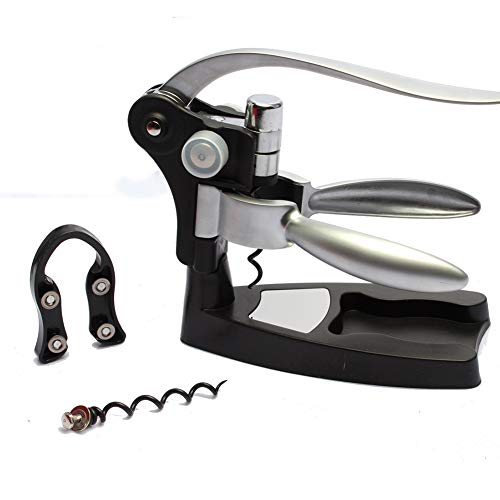 ZHANGXJ Abrebotellas de Vino, Sacacorchos de Palanca de Acero Inoxidable, con Abridor Botella, Cortacápsula, Destornillador y Base para Restaurantes de Reuniones Familiares,Plata